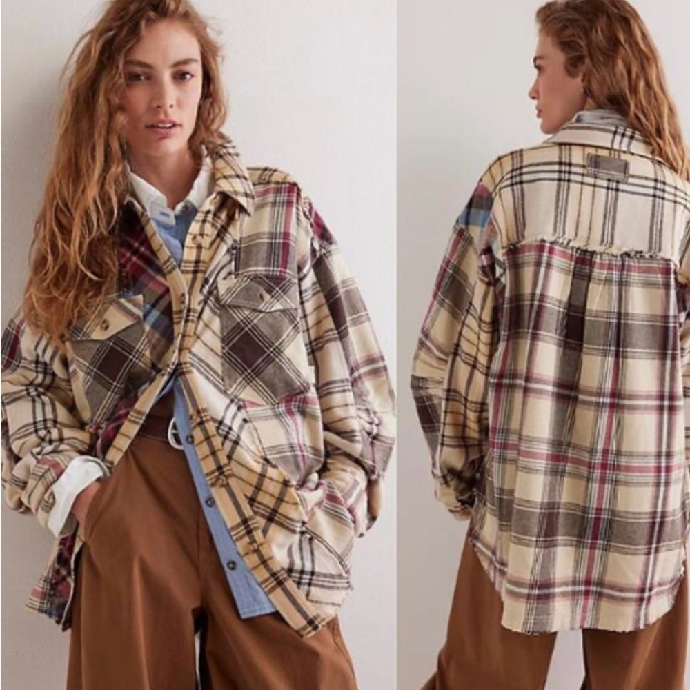We The Free Checkered Shirt in Cream and Brown
